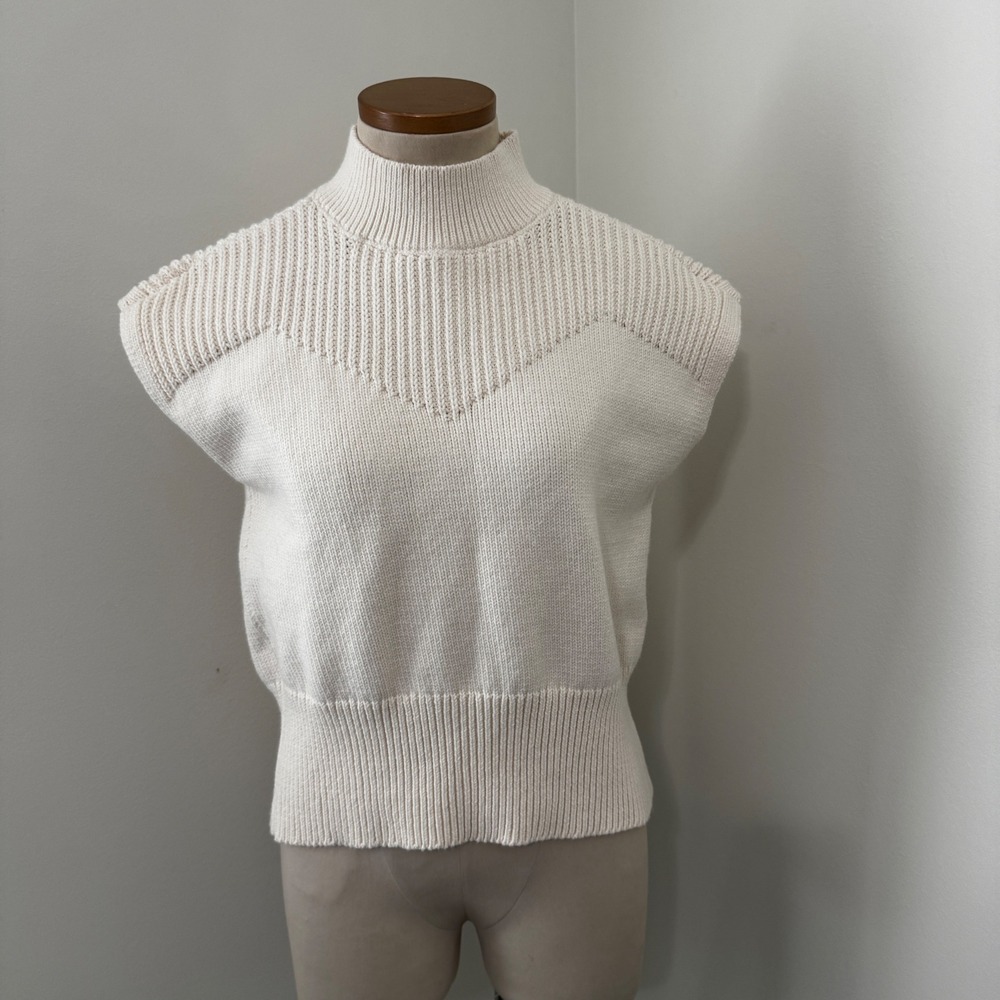 NEW Loft Medium Cream Mock Neck Sleeveless Sweater Vest Minimalist Academia